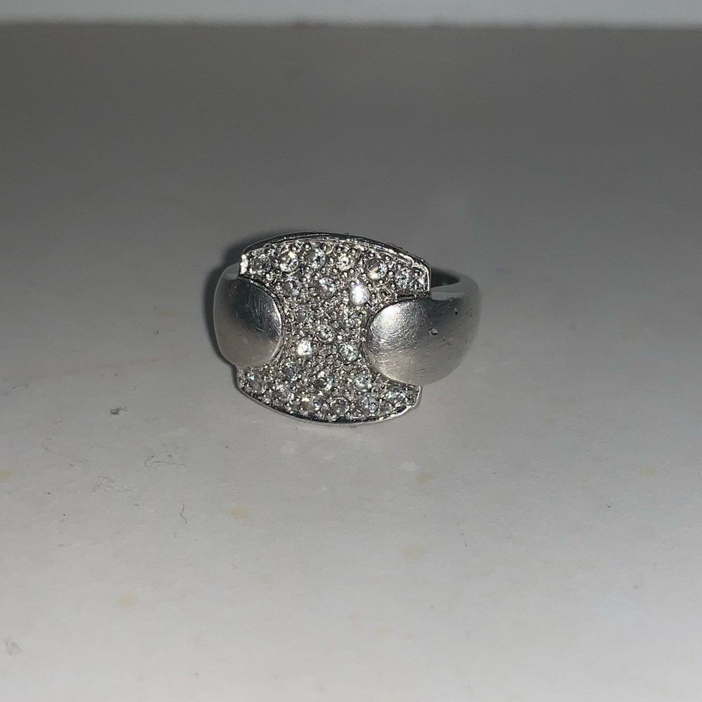 Sterling Silver 925 thick band ring with Crystals